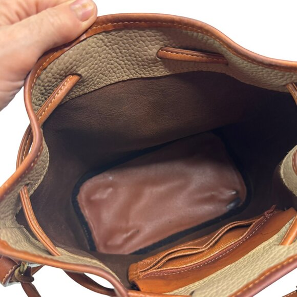 Vintage Dooney & Bourke All Weather Leather Bucket Bag Taupe Tan Drawstring - Picture 14 of 16